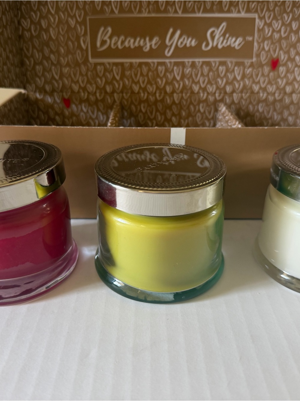 PartyLite Yellow Jar Candle with Silver Lid